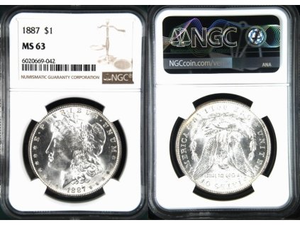 1 DOLLAR 1887 MORGAN NGC MS 63