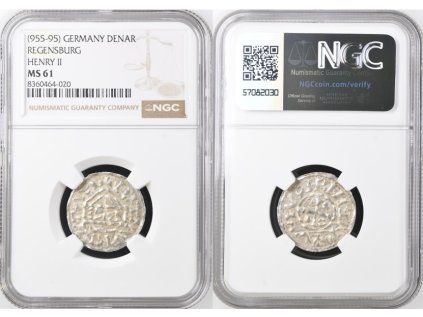 DENÁR REGENSBURG HEINRICH II. (955-95) NGC MS 61