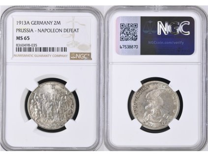 2 MARKA 1913 A PRUSKO NAPOLEON NGC MS 65