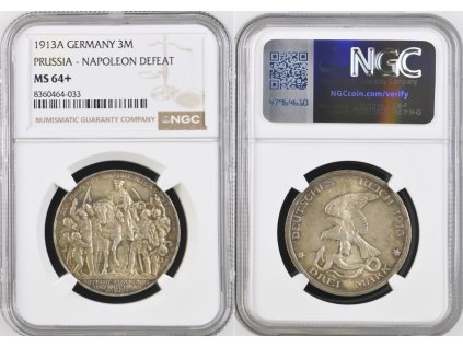 3 MARKA 1913 A PRUSKO NAPOLEON NGC MS 64+