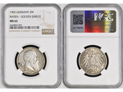 2 MARKA 1902 BADEN GOLD JUB NGC MS 62