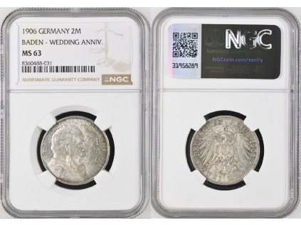 2 MARKA 1906 BADEN NGC MS 63