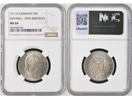 2 MARKA 1911 D BAVORSKO 90 ANNIV NGC MS 64