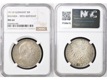 3 MARKA 1911 D BAVORSKO NGC MS 64