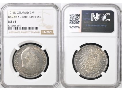 3 MARKA 1911 D BAVORSKO NGC MS 62