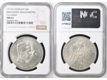 5 MARKA 1915 A BRUNSCHWEIG-WOLFENBUTTEL BRUNSWICK WOLFENBUTTEL NGC MS 63
