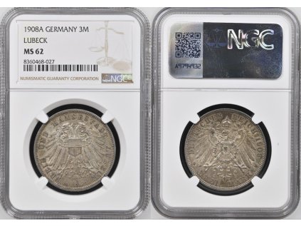3 MARKA 1908 A LÜBECK NGC MS 62