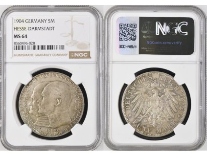 5 MARKA 1904 HESSE-DARMSTADT NGC MS 64