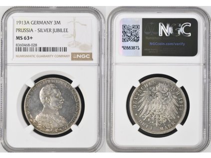 1913A PRUSSIA SILVER JUB 3M 63 PLUS