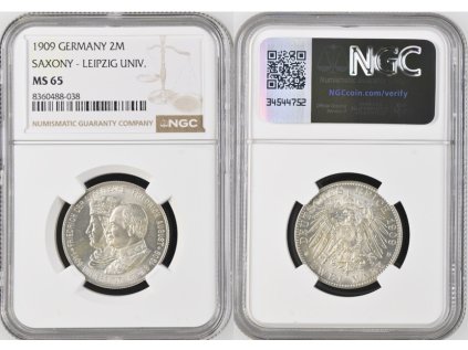 2 MARKA 1909 SASKO UNI LIPSKO NGC MS 65