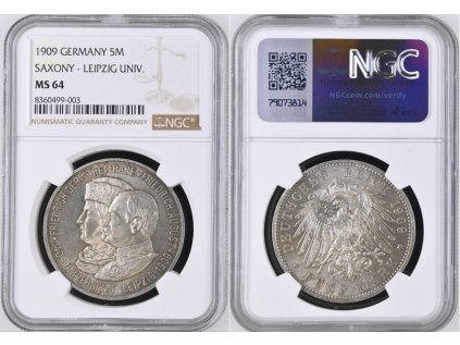 5 MARKA 1909 SASKO UNI LIPSKO NGC MS 64