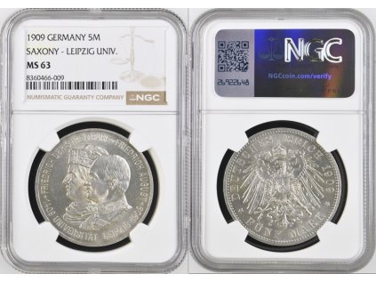 5 MARKA 1909 SASKO UNI LIPSKO NGC MS 63