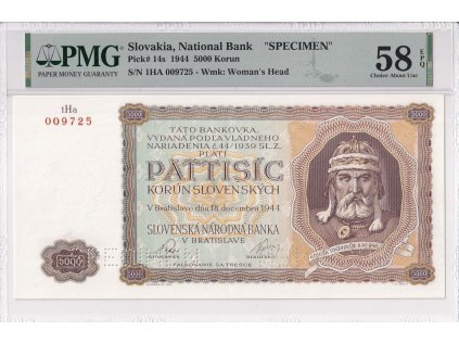 5000 Ks 1944 nevydaná 2x SPECIMEN v dolní části bankovky PMG 58 EPQ  A