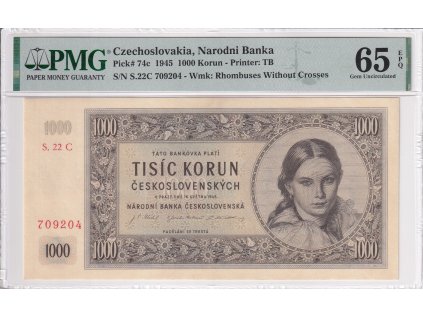 Bankovka 1000 Kcs 1945 A PMG 65 EPQ