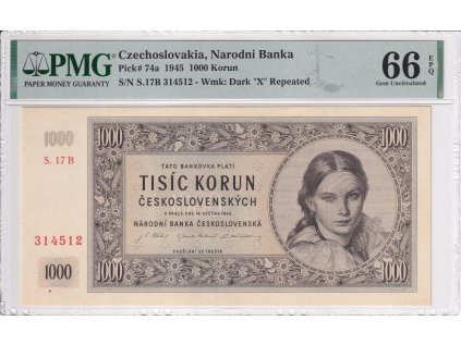 Bankovka 1000 Kcs 1945 A PMG 66 EPQ