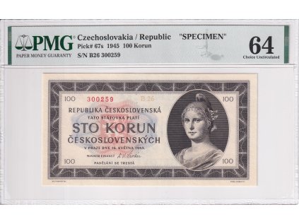 Bankovka 100 Kcs 1945 A PMG 64 0001