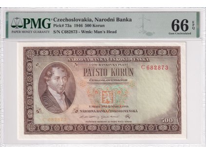 Bankovka 500 Kcs 1946 A PMG 66 EPQ 0001