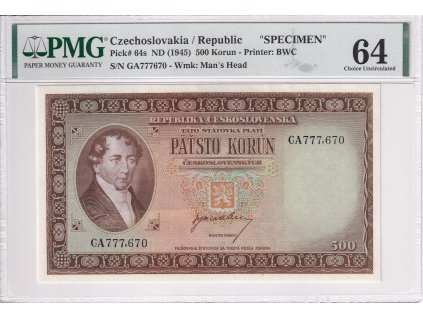 Bankovka 500 Kcs 1945 A PMG 64