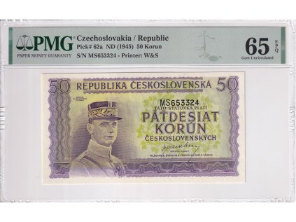 Bankovka 50 Kcs 1945 A PMG 65 EPQ