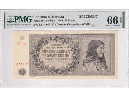 Bankovka 50 Kcs 1944 A PMG 66 EP