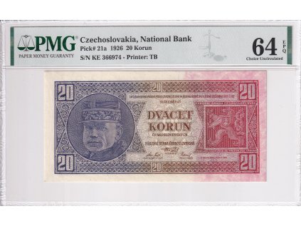 Bankovka 20 KORUN 1926 A PMG 64