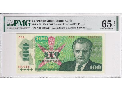 Bankovka 100 Kc 1989 A PMG 65 EPQ