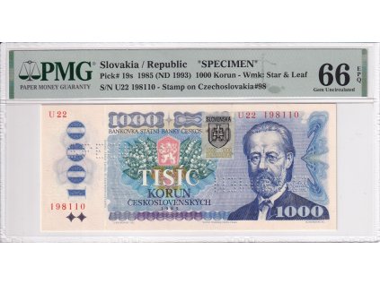 Bankovka 1000 Korun 1993 pretisk SK A PMG 66 EPQ