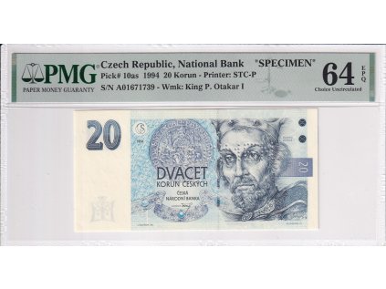 Bankovka 20 Kč 1994 A PMG 64 EPQ
