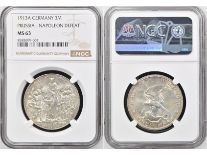 NEMECKO PRUSKO 3MARKA 1913 A MS63