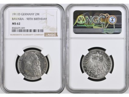 NĚMECKO BAVORSKO 2 MARKA 1911 D MS 62