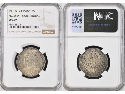 NĚMECKO PRUSKO 2 MARKA 1901 A MS62