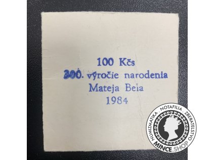 Strieborná minca 100 Kčs / 1984 Matej Bel BK 0/0 v numizmatickej obalke