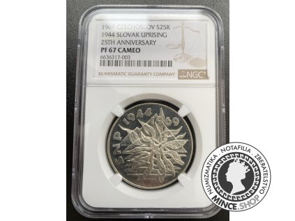 25 Kčs 1969 - MS 67 CAMEO - SNP - 25. výročie proof