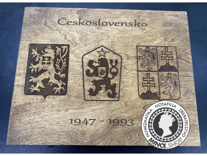 Luxusná drevená kazeta s troma plátami na Československé pamätné mince 1947-1993