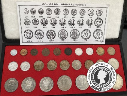 Sada mincí v drevenej kazete Slovenský štát 1939 - 1945 aj s variantami