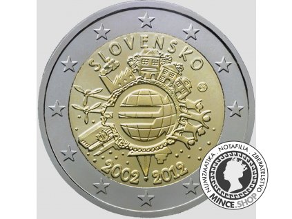 Slovensko UNC 2 euro 2012 - Zavedenie Eura - bankovky a mince - 10.výročie (v bubline)