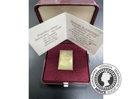 Zlatá pamätná minca proof 200 korún / 1998 - plaketa v tvare poštovej známky - 150. rokov spisovnej slovenčiny