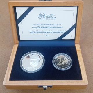 🇸🇰 Pamätná 2€ minca a strieborná zberateľská minca 10€ vydaná pri príležitosti 100. výročia narodenia Alexandra Dubčeka v...