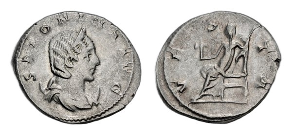 Cornelia Salonina – antoninián, 257–258, rub VESTA