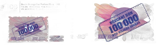 Bosna a Hercegovina, 100 000 dinárů 1993, přetisk na 10 dinárech, Národní banka Bosny a Hercegoviny