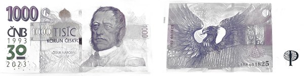 Česká republika, bankovka 1000 Kč s přítiskem k 30. výročí ČNB, 2023
