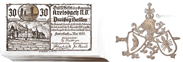 Rakousko, nouzová poukázka 30 haléřů, obec Kreisbach, Dolní Rakousy, 1920