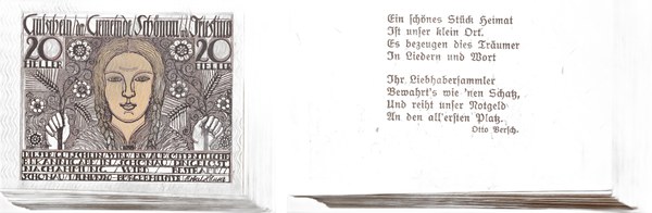 Rakousko, nouzová poukázka 20 haléřů, obec Schönau an der Triesting, 1920