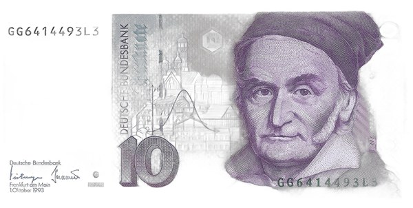 Německo, bankovka 10 německých marek s portrétem Carla Friedricha Gausse, Deutsche Bundesbank 1993