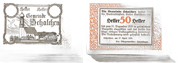 Rakousko, nouzová poukázka 50 haléřů obce Schalchen, 1920
