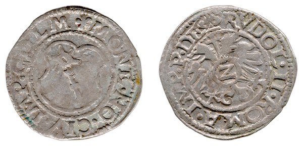 Půlbatzen svobodného města Colmaru s titulem Rudolfa II. Habsburského