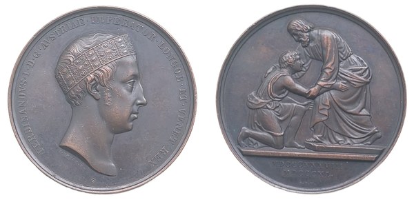 Ferdinand I. Dobrotivý – bronzová medaile na amnestii, Lombardsko-benátské království 1838