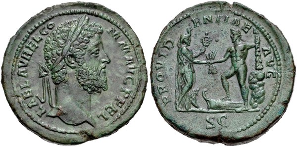Commodus, sestercius z roku 192 s Afrikou a Herkulem, mincovna Řím