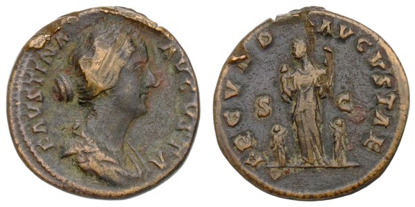 Faustina mladší, sestercius s opisem FECVND AVGVSTAE, mincovna Řím