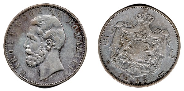 Rumunsko, 5 lei 1883 B, král Karel I. Rumunský, Bukurešť